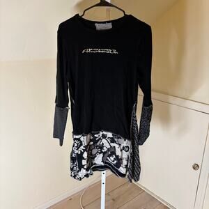 Ralph Lauren Polo Jeans Co. EUC Women's Recycled Knit Tunic Top Black Floral M